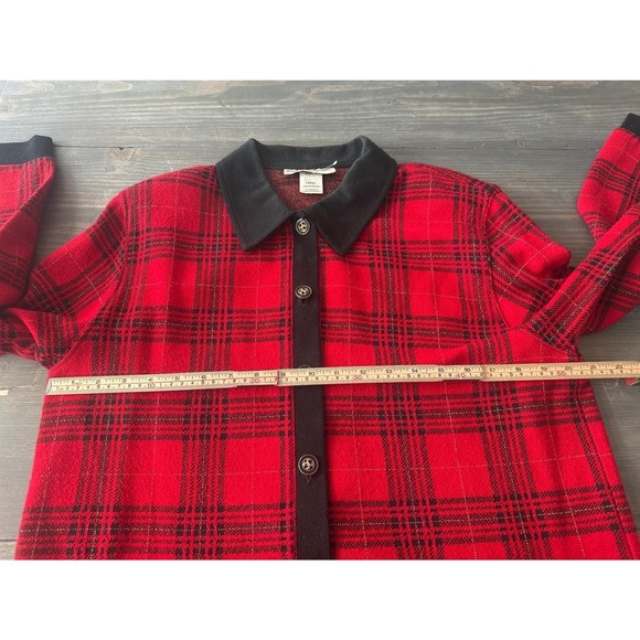 VTG Cathy Daniels Red Black Plaid Gold Accent Button Cardigan Sweater Women L - Picture 7 of 11